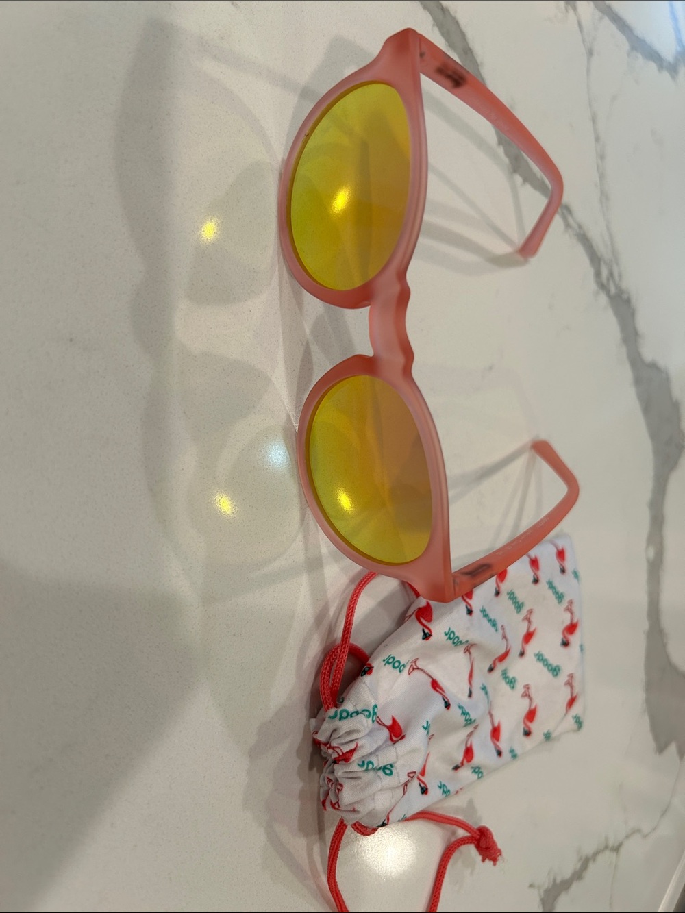 Goodr Coral Frame Sunglasses with Yellow Mirrored Lenses